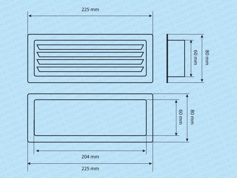 K-TECH-PRO Edelstahl Lüftungsgitter für Flachkanal K111923