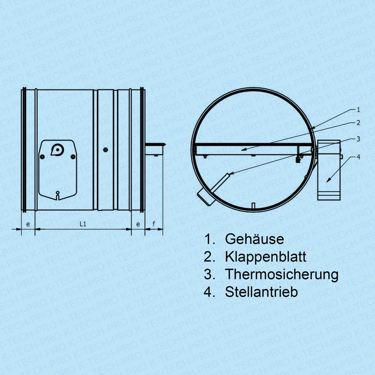 K-TECH-PRO Brandschutzklappe mit Stellmotor und Rückholfeder K113