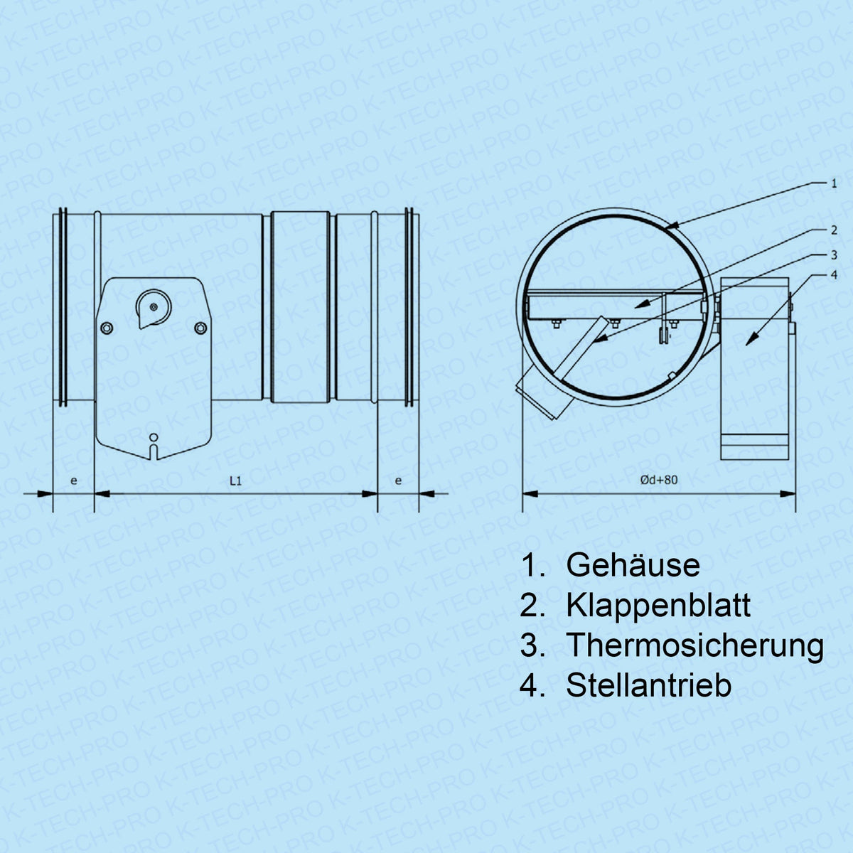 K-TECH-PRO Brandschutzklappe mit Stellmotor und Rückholfeder K113