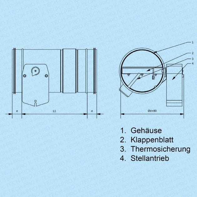 K-TECH-PRO Brandschutzklappe mit Stellmotor und Rückholfeder K113