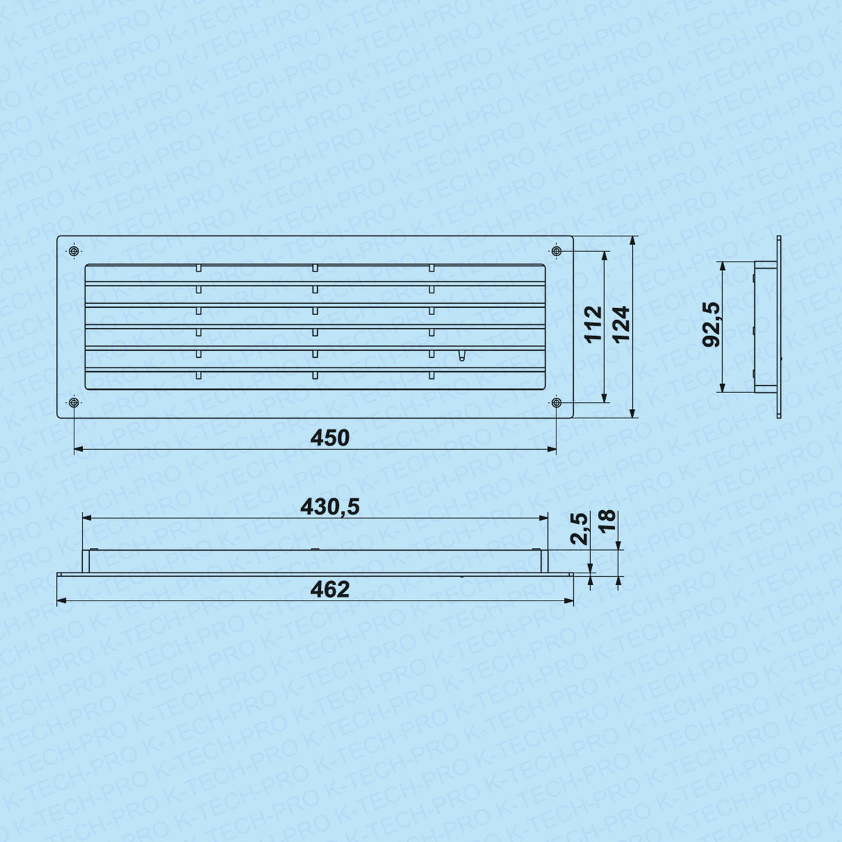 K-TECH-PRO Türlüftungsgitter MV450/2 doppelseitig K130452br