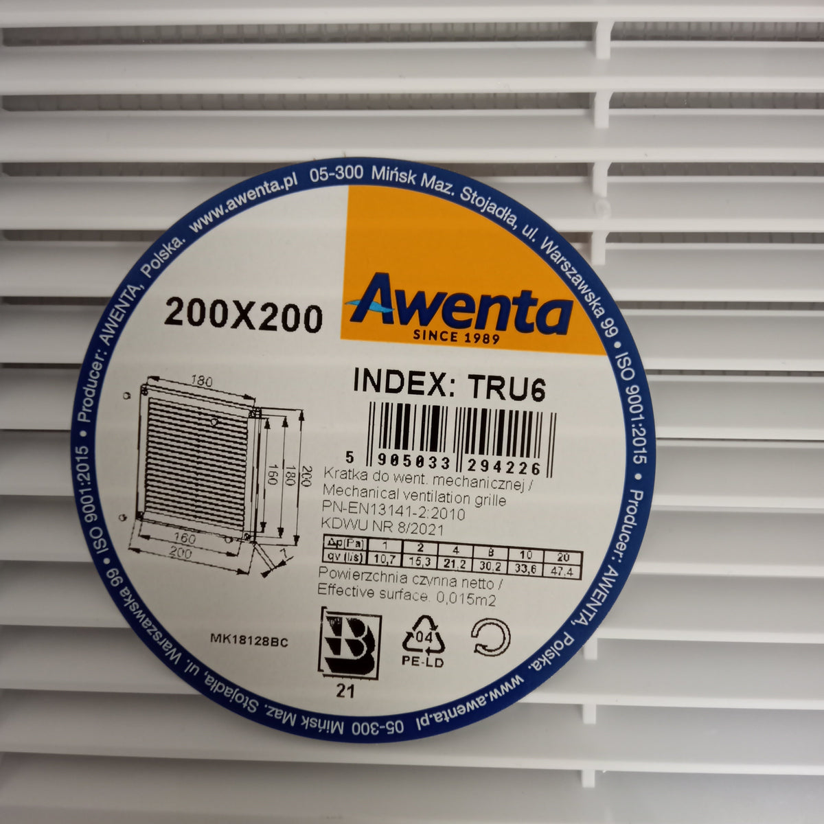 Awenta Awenta Lüftungsgitter 200x200 mm K166