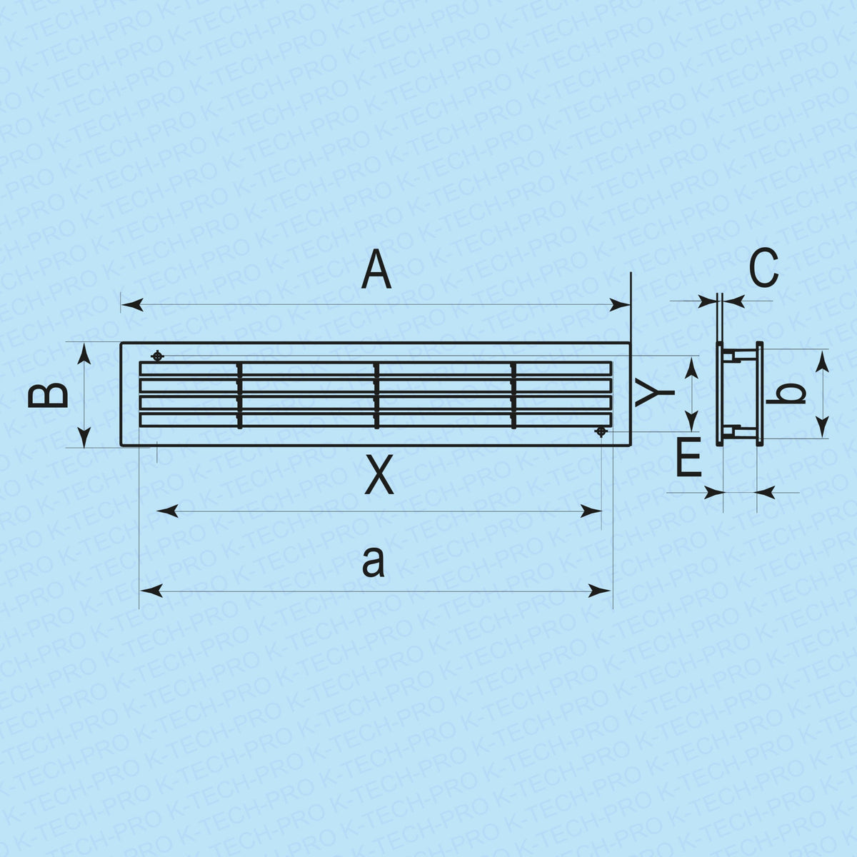 K-TECH-PRO Türlüftungsgitter doppelseitig Serie KE PP 450x91 K174.2